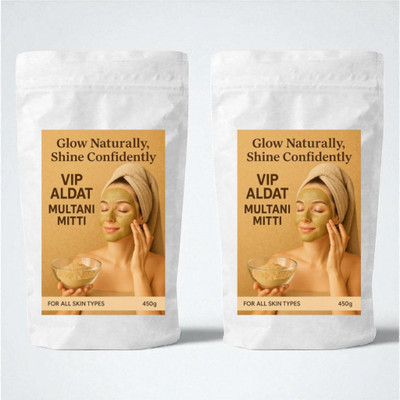 VIP ALDAT Multani Mitti Deep Clean Herbal Glow Natural Bright Radiance Pack 2 (2×450g)(900 g)