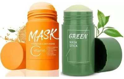 Lusty soul Green Tea Mask + Vitamin C with Turmeric 2 Clay Face Pack Mask Stick(80 g)