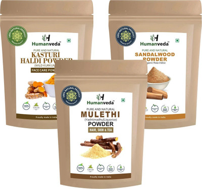 Humanveda Natural Sandalwood (Chandan), Kasturi Turmeric & Mulethi Powder [100gm Each](300 g)