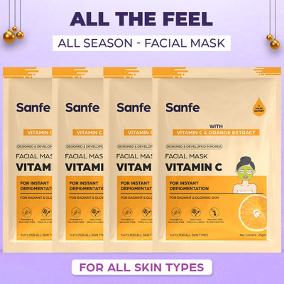 Sanfe Vitamin C Face Sheet Mask 25gm Pack of 4 | For radiant & glowing skin(25 g)