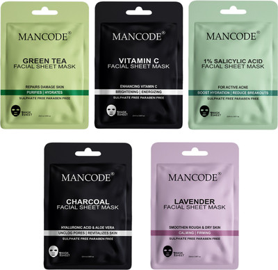 MANCODE Facial sheet Mask for Skin Lightening, Glowing Brightening and Nourishing(125 ml)
