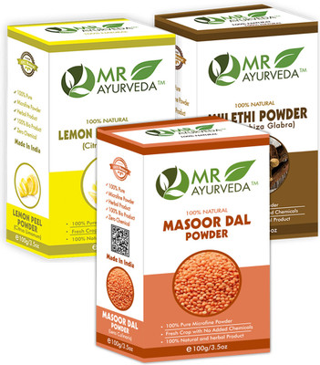 MR Ayurveda Masoor Dal Powder, Lemon Peel Powder and Mulethi Powder - Set of 3(300 g)