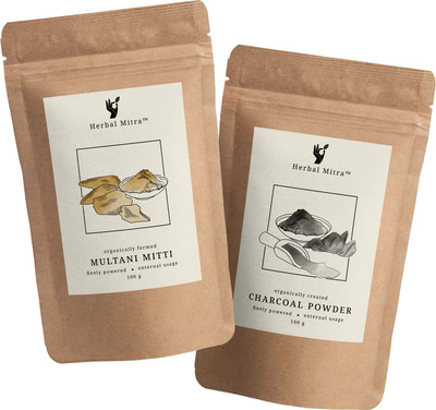Herbal Mitra Multani Mitti Facepack With Charcoal Powder Combo Face,Tanning & Glowing Skin(200 g)