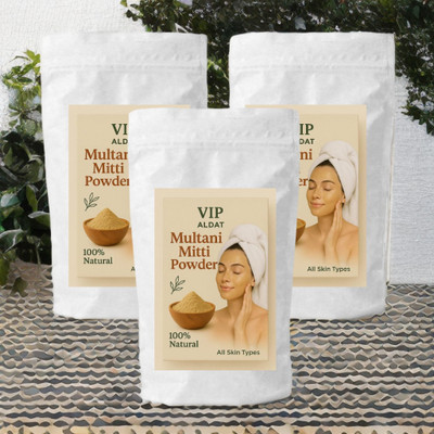 VIP ALDAT Herbal Glow Multani Mitti 3 Pack – Natural Brightening and Pure Clay Mask(450 g)