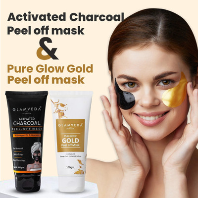 GLAMVEDA Gold & Charcoal Peel-Off Mask | Brightening & Skin Detox Combo for Radiance(200 g)
