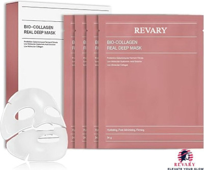 revary 4 PACK Bio-Collagen Mask For for Deep Hydration, Anti-Aging & Pore Minimizing(136 g)