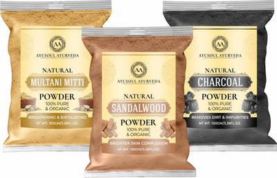 Ayusoul Ayurveda Multani | Sandal | Charcoal Powder Face Pack for Glowing Skin(300 g)