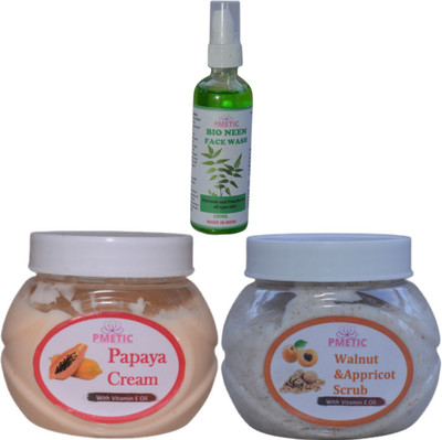 pmetic Natural Neem Face Wash Combo with Papaya Cream & Apricot Scrub For Man & Woman(500 ml)