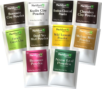HerbtoniQ Mini Pack of 10 Herbal Powders for Face Mask and Body Pack - Each 40g(400 g)