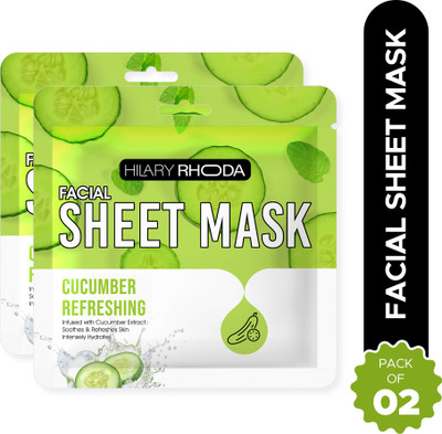 Hilary Rhoda Cucumber Refreshing Sheet Mask | Hydrate Skin |Sheet Mask with Serum (Pack of 2)(20 g)
