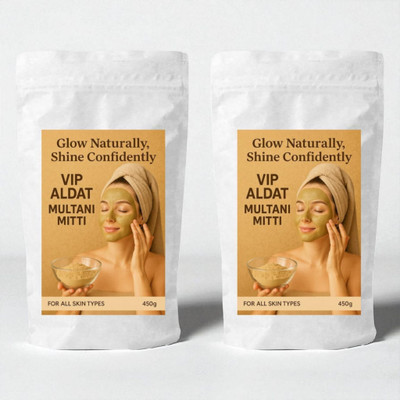 VIP ALDAT Multani Mitti Herbal Glow Bright Natural Radiance Detox Pack 2 (2×450g)(900 g)
