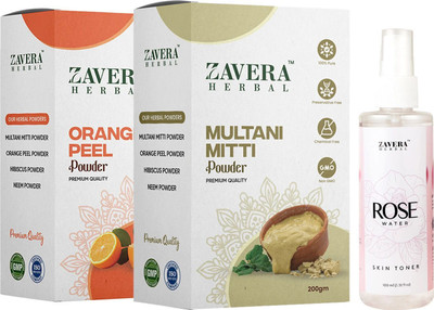 Zavera Herbal Multani Mitti, Orange Peel Powder and Rose Water Combo Face Pack(500 g)