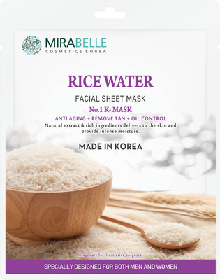 Mirabelle Rice Water Facial Sheet Mask for Aging & Tan removal - Made In Korea(25 ml)