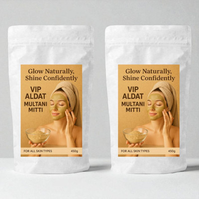 VIP ALDAT Multani Mitti Organic Herbal Natural Glow Bright Skin Detox Pack 2 (2×450g)(900 g)