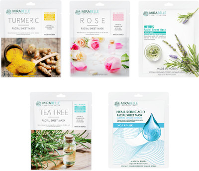 Mirabelle KOREA COMBINATION SKIN FACE SHEET MASK COMBO PACK OF 5(25 ml)