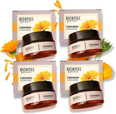 RICHFEEL Calendula Anti Acne Mud Pack |Fights Blackheads & Acne 50 g (Pack of 4)(200 g)