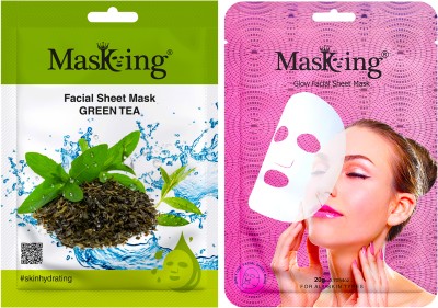 MasKing Green Tea and glow Facial sheet mask for Glowing skin, men and women pack of 2(40 ml)