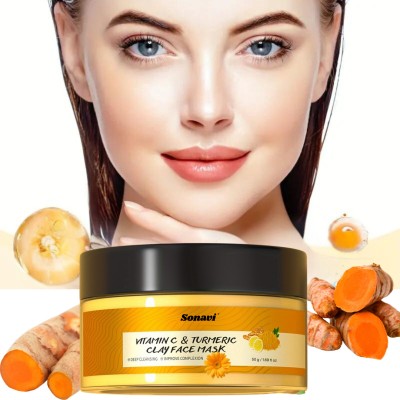 Sonavi Vitamin C & Turmeric Clay Mask For Anti-aging, Skin Repair And Deep Hydrating(50 g)