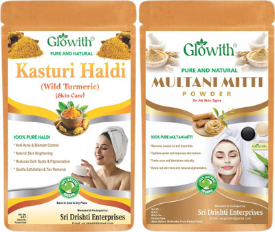 Glowith Pure Kasturi Haldi & Multani Mitti Powder Face Pack for Glowing Skin | 100g Each(200 g)