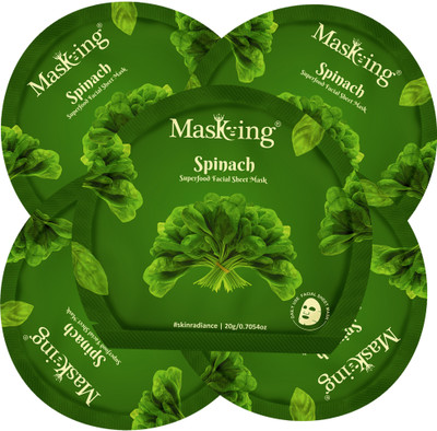 MasKing Superfood Spinach facial sheet mask for glowing Skin and Hydrating, Pack of 5(100 ml)