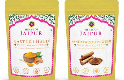 HERBS OF JAIPUR Natural Herbal Face Pack Combo – Kasturi Haldi & Sandalwood(100 g)