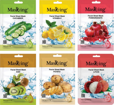 MasKing Beauty Facial Sheet Mask for Glowing & Hydrating Skin Combo pack of 6(1000 ml)