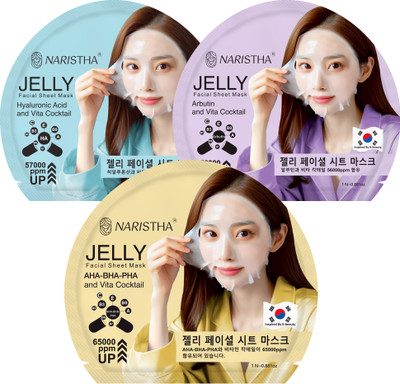NARISTHA Jelly Facial Sheet Mask | Hyaluronic Acid, AHA/BHA/PHA & Arbutin | Combo of 3(75 g)