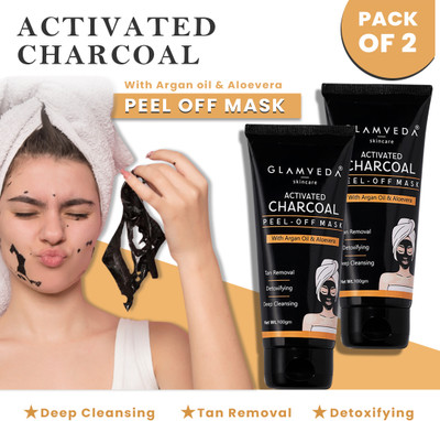 GLAMVEDA Activated Charcoal Peel Off Mask Enriched With Argan Oil & AloeVera Pack Of 2(200 g)