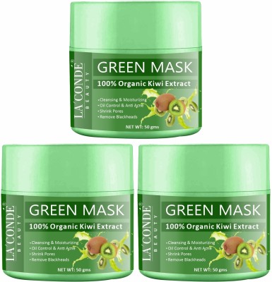 La'Conde Green Face Mask with Kiwi Extract Anti-Acne Brightening Mask Pack of 3 of 50Gms(150 g)