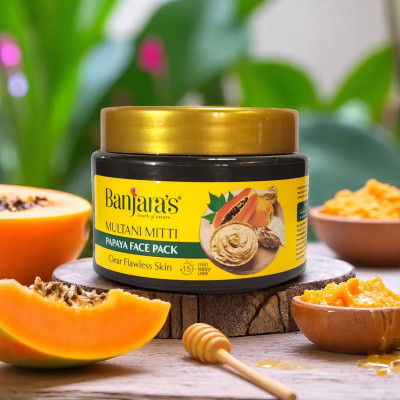 Banjaras Face Pack - Multani Mitti & Papaya, Clear Flawless Skin, For All Skin Types(100 g)