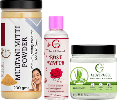 slukrl Aloe Vera Face Gel and Multani Mitti Powder With Gulab Jal Pure And Natural(420 ml)