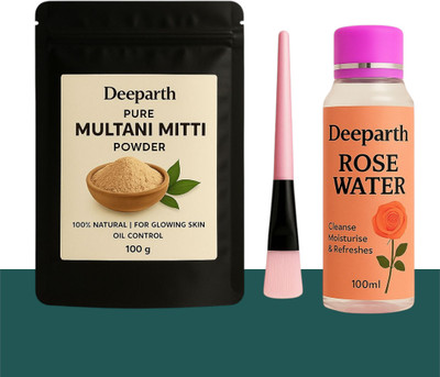Deeparth Herbal Face Care Combo | Multani Mitti Powder with Rose Water and Brush(100 g)