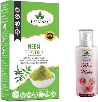 Herbenza Neem Powder & Rose Water Combo | Natural Herbal Hair Care & Skin Care(200 g)