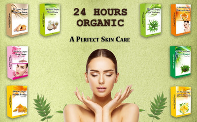 24 Hours Organic Combo Face Pack Powders - Multani Mitti, Aloe Vera, Chandan, Ubtan, Orange PeelPowder,Neem Tulsi - (100g/Pc)(800 g)