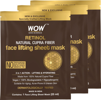 WOW SKIN SCIENCE Retinol Natural Cupra Fiber Face Lifting Sheet Mask-25 Ml – Pack of 3 (75 ml)