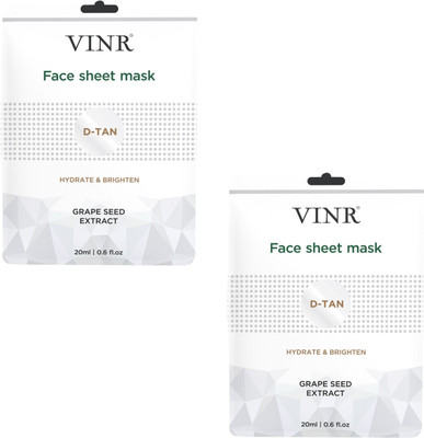 VINR D-Tan Face Sheet Mask with Grape Seed Extract, (20ml) (Pack of - 2)(20 ml)