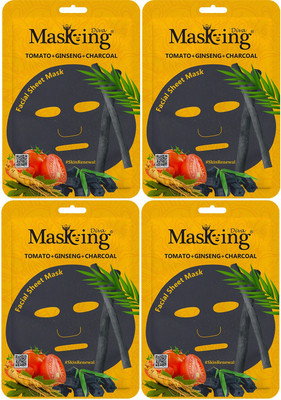 MasKing Diva Tomato, Ginseng & Charcoal Facial Sheet Mask Pack Of 4(100 ml)