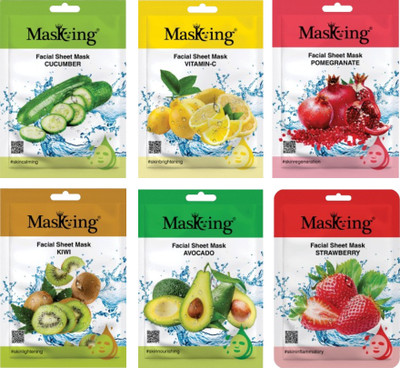 MasKing Beauty Facial Sheet Mask for Glowing & Hydrating Skin, Combo pack of 6(120 ml)