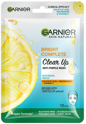 GARNIER Bright Complete Anti Pimple Sheet Mask, For Clear Glowing Skin - 28g(23 g)