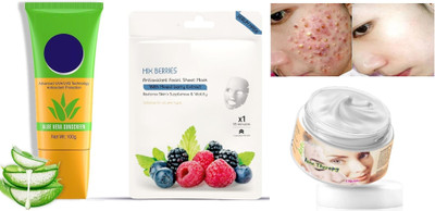 REIMICHI ANTI-ACNE THEROPY CREAM, SUNSCREEN AND MIX BERRIES SHEET MASK COMBO(170 g)