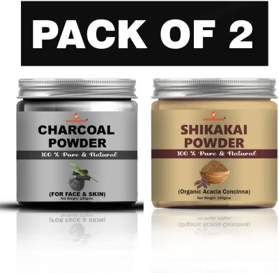 voorkoms Charcoal With Shikakai Powder 100g Natural Teeth Detoxifying Activated Powder(200 g)