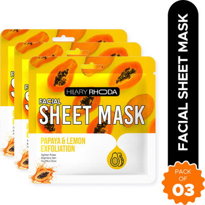 Hilary Rhoda Facial Sheet Mask | Papaya & Lemon Extract | Sheet Mask with Serum (Pack of 3)(20 g)