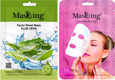 MasKing Aloe vera and glow Facial sheet mask for Glowing skin, men and women pack of 2(40 ml)