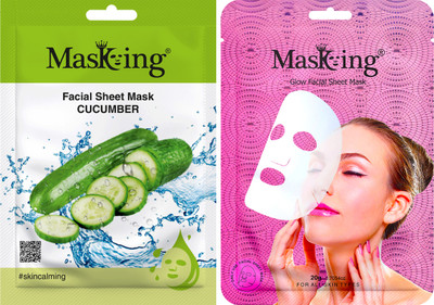 MasKing Cucumber and Glow Facial Sheet Mask for Glowing skin, men and women, pack of 2(40 ml)