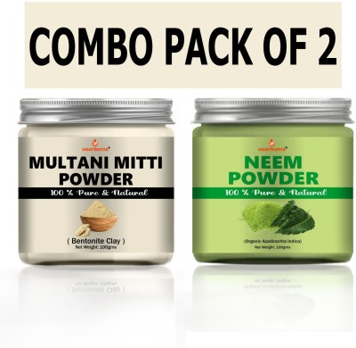 voorkoms Multani Mitti With Neem Powder 100G Each Jar For Hair and Skin Organic Powder(200 g)