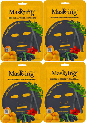 MasKing Diva Hibiscus, Apricot & Charcoal Facial Sheet Mask Pack Of 4(100 ml)