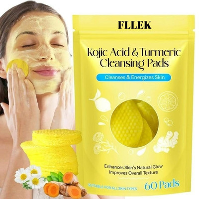 FLLEK Kojic Acid Turmeric Cleansing Pads Face for Dark Spots, Skin Brightening(100 g)