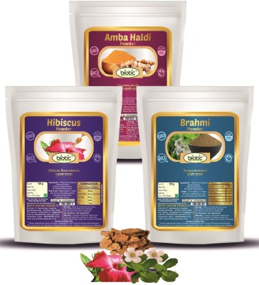 biotic Amba Haldi, Hibiscus and Brahmi Powder - (100 gms Each)(300 g)