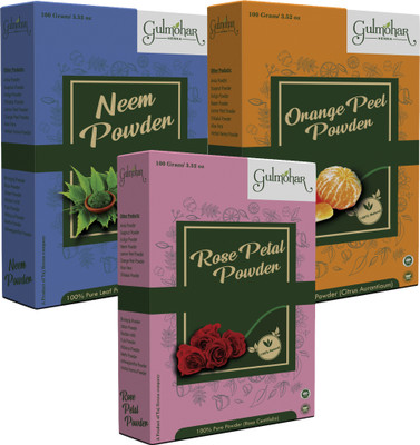 GULMOHAR Organic Rose Powder, Orange Powder and Neem Powder For Skin Care 100g Each(300 g)