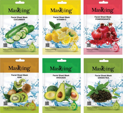 MasKing Beauty Facial sheet mask for Hydrating Skin, Daily Skin care,Combo (pack of 6)(120 ml)